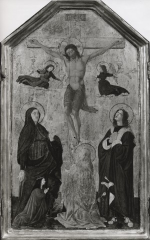 Anonimo — Paolo di Dono (Paolo Uccello) - sec. XV - Cristo crocifisso con la Madonna, san Giovanni Evangelista, santa Maria Maddalena e devota (?) — particolare